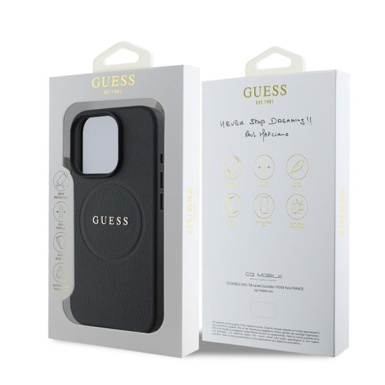 Husa Guess PU Grained Classic Logo MagSafe pentru iPhone 16 Pro, Black (Bakr, GUHMP16LPGHSMMK) by www.silkase.ro