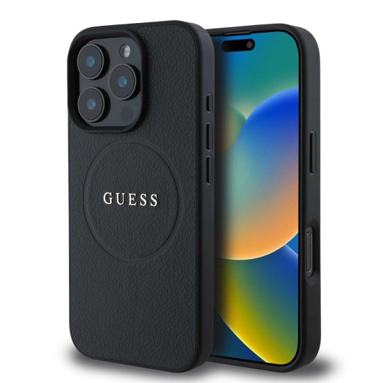 Husa Guess PU Grained Classic Logo MagSafe pentru iPhone 16 Pro, Black (Bakr, GUHMP16LPGHSMMK) by www.silkase.ro