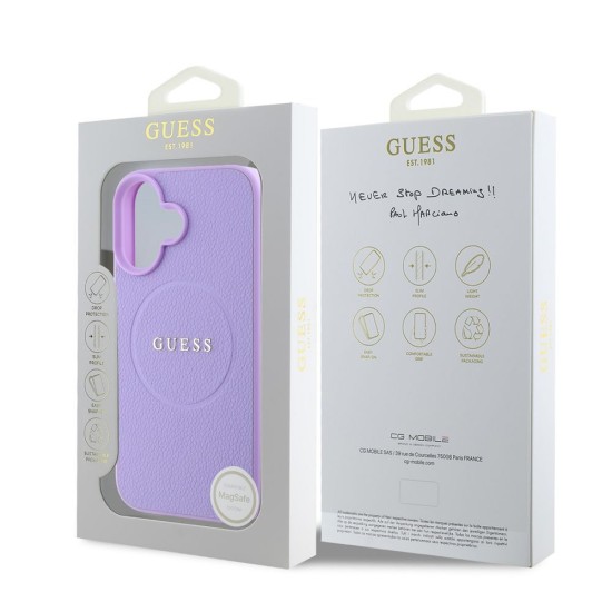 Husa Guess PU Grained Classic Logo MagSafe pentru iPhone 16, Mov (Bakr, GUHMP16SPGHSMMU) by www.silkase.ro