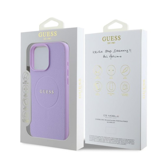 Husa Guess PU Grained Classic Logo MagSafe pentru iPhone 16 Pro Max, Mov (Bakr, GUHMP16XPGHSMMU) by www.silkase.ro
