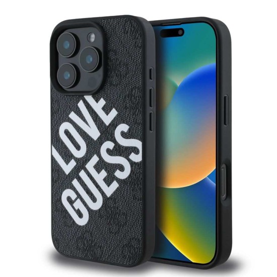Husa Guess PU Leather 4G Big Love Logo MagSafe pentru iPhone 16 Pro, Neagra (Bakr, GUHMP16LP4PLGWK) by www.silkase.ro