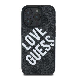 Husa Guess PU Leather 4G Big Love Logo MagSafe pentru iPhone 16 Pro, Neagra