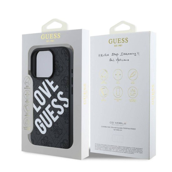 Husa Guess PU Leather 4G Big Love Logo MagSafe pentru iPhone 16 Pro, Neagra (Bakr, GUHMP16LP4PLGWK) by www.silkase.ro