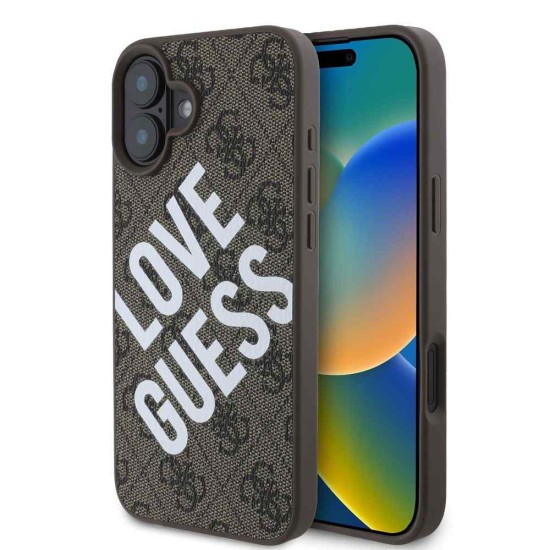 Husa Guess PU Leather 4G Big Love Logo MagSafe pentru iPhone 16, Maro (Bakr, GUHMP16SP4PLGWW) by www.silkase.ro