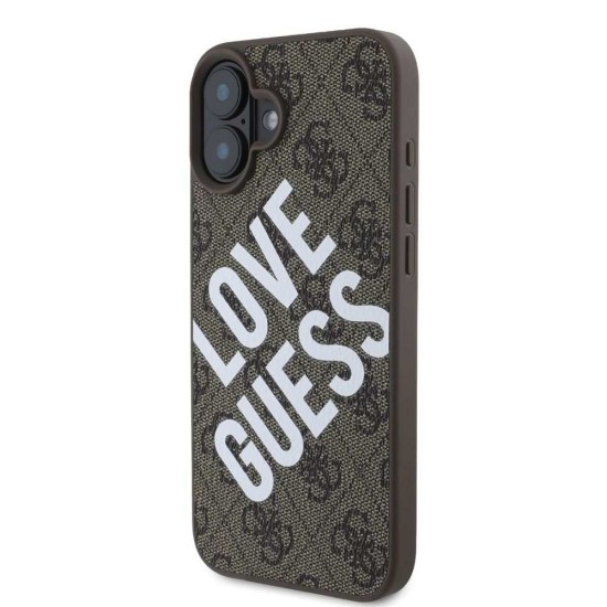 Husa Guess PU Leather 4G Big Love Logo MagSafe pentru iPhone 16, Maro (Bakr, GUHMP16SP4PLGWW) by www.silkase.ro