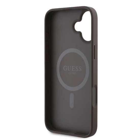 Husa Guess PU Leather 4G Big Love Logo MagSafe pentru iPhone 16, Maro (Bakr, GUHMP16SP4PLGWW) by www.silkase.ro