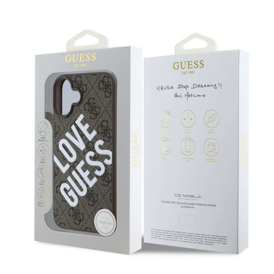 Husa Guess PU Leather 4G Big Love Logo MagSafe pentru iPhone 16, Maro (Bakr, GUHMP16SP4PLGWW) by www.silkase.ro