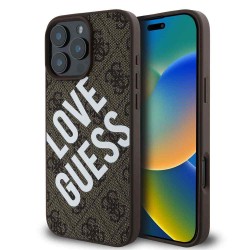 Husa Guess PU Leather 4G Big Love Logo MagSafe pentru iPhone 16 Pro Max, Maro