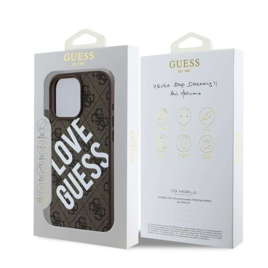 Husa Guess PU Leather 4G Big Love Logo MagSafe pentru iPhone 16 Pro Max, Maro (Bakr, GUHMP16XP4PLGWW) by www.silkase.ro