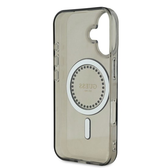 Husa Guess IML Rhinestones Ring MagSafe pentru iPhone 16, Neagra (Bakr, GUHMP16SPFTDTEK) by www.silkase.ro