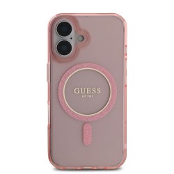 Husa Guess IML Glitter Ring MagSafe pentru iPhone 16, Roz