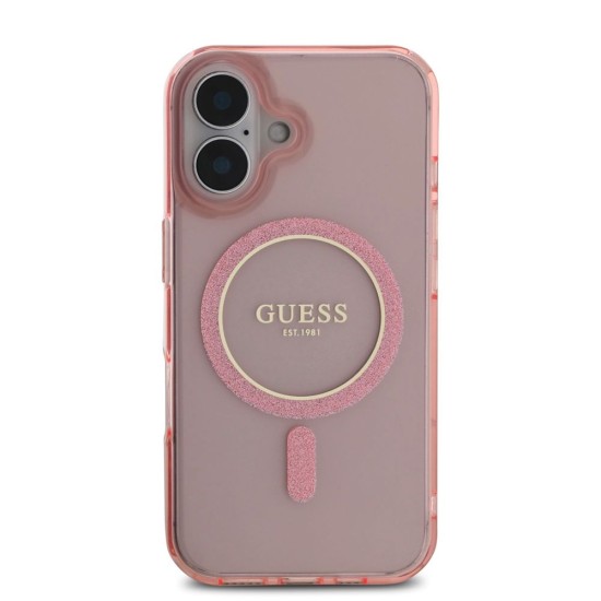 Husa Guess IML Glitter Ring MagSafe pentru iPhone 16, Roz Husa Guess IML Glitter Ring MagSafe pentru iPhone 16, Roz (Bakr, GUHMP16SHFGEREP) by www.silkase.ro