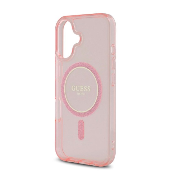 Husa Guess IML Glitter Ring MagSafe pentru iPhone 16, Roz Husa Guess IML Glitter Ring MagSafe pentru iPhone 16, Roz (Bakr, GUHMP16SHFGEREP) by www.silkase.ro