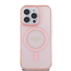 Husa Guess IML Glitter Ring MagSafe pentru iPhone 16 Pro, Roz