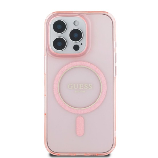 Husa Guess IML Glitter Ring MagSafe pentru iPhone 16 Pro, Roz Husa Guess IML Glitter Ring MagSafe pentru iPhone 16 Pro, Roz (Bakr, GUHMP16LHFGEREP) by www.silkase.ro