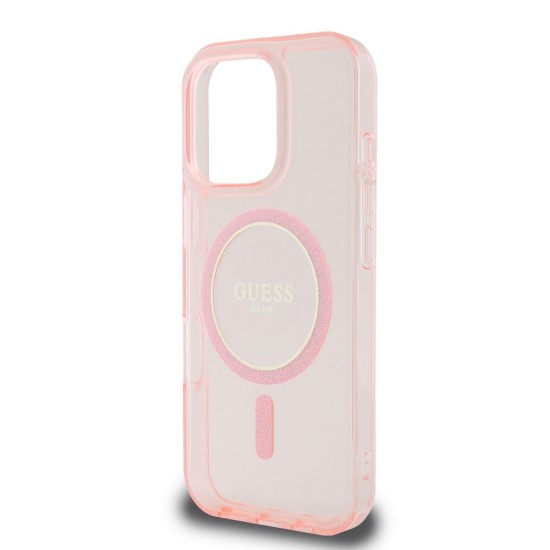 Husa Guess IML Glitter Ring MagSafe pentru iPhone 16 Pro, Roz Husa Guess IML Glitter Ring MagSafe pentru iPhone 16 Pro, Roz (Bakr, GUHMP16LHFGEREP) by www.silkase.ro
