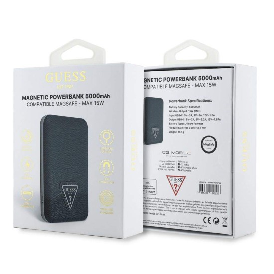 Baterie Externă Guess PU Grained Triangle Logo MagSafe 5000mAh, Albastră (Bakr, GUPB5FPGTSPSB) by www.silkase.ro