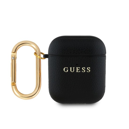 Husa Guess PU Grained Classic Logo pentru AirPods 1 / 2, Neagra (Bakr, GUA2PGUGMK) by www.silkase.ro