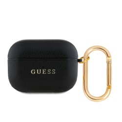 Husa Guess PU Grained Classic Logo pentru AirPods Pro, Neagra