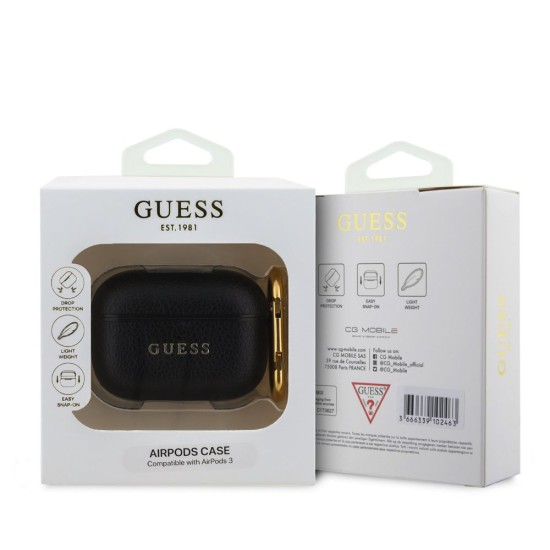 Husa Guess PU Grained Classic Logo pentru AirPods 3, Neagra (Bakr, GUA3PGUGMK) by www.silkase.ro