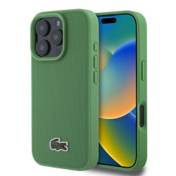 Husa Lacoste Iconic Petit Pique Woven Logo MagSafe pentru iPhone 16 Pro, Verde