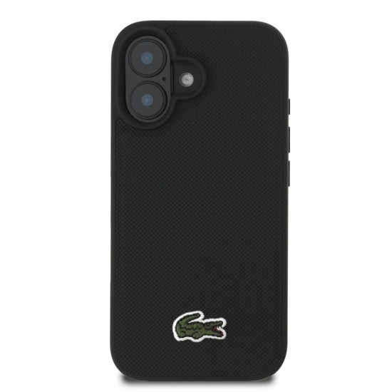 Husa Lacoste Iconic Petit Pique Woven Logo MagSafe pentru iPhone 16, Neagra (Bakr, LCHMP16SPVCK) by www.silkase.ro