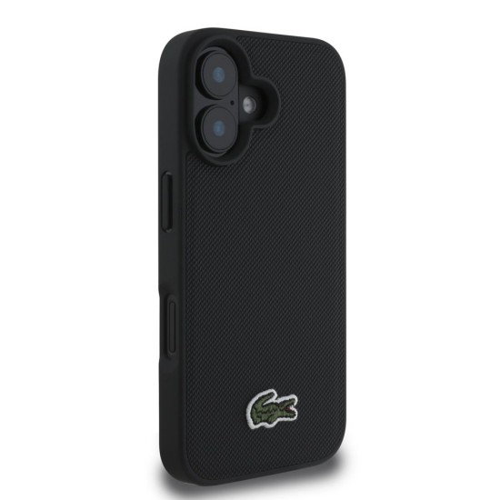 Husa Lacoste Iconic Petit Pique Woven Logo MagSafe pentru iPhone 16, Neagra (Bakr, LCHMP16SPVCK) by www.silkase.ro