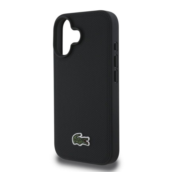 Husa Lacoste Iconic Petit Pique Woven Logo MagSafe pentru iPhone 16, Neagra (Bakr, LCHMP16SPVCK) by www.silkase.ro