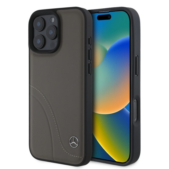 Husa Mercedes Curved Stitches Leather pentru iPhone 16 Pro, Maro Husa Mercedes Curved Stitches Leather pentru iPhone 16 Pro, Maro (Bakr, MEHCP16L23RBCSB) by www.silkase.ro