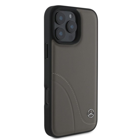 Husa Mercedes Curved Stitches Leather pentru iPhone 16 Pro, Maro Husa Mercedes Curved Stitches Leather pentru iPhone 16 Pro, Maro (Bakr, MEHCP16L23RBCSB) by www.silkase.ro