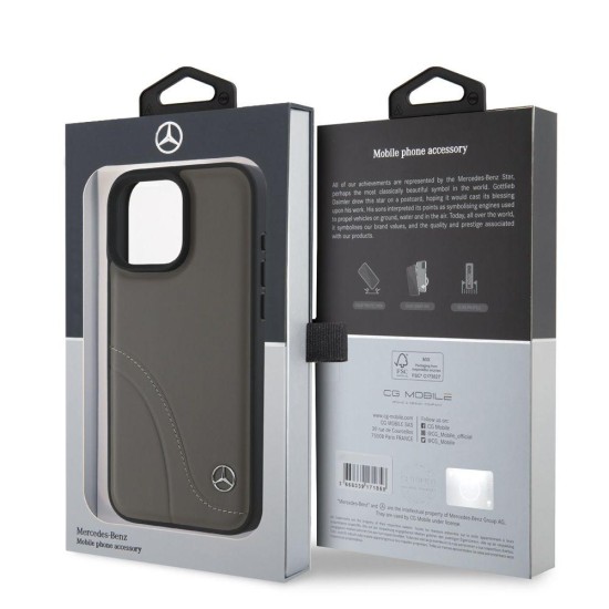 Husa Mercedes Curved Stitches Leather pentru iPhone 16 Pro, Maro Husa Mercedes Curved Stitches Leather pentru iPhone 16 Pro, Maro (Bakr, MEHCP16L23RBCSB) by www.silkase.ro