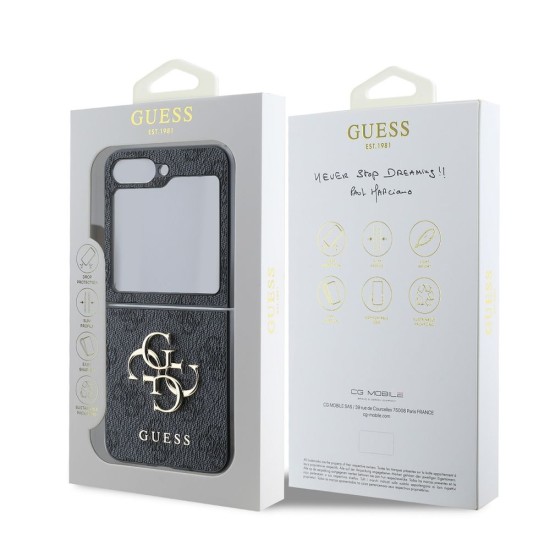 Husă Guess PU 4G Metal Logo pentru Samsung Galaxy Z Flip 6 / 7 FE, Grey (Bakr, GUHCZF64GMGGR) by www.silkase.ro