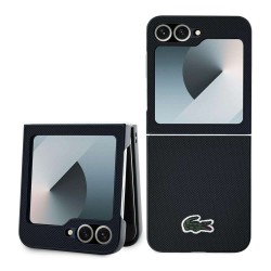 Husa Lacoste Iconic Petit Pique Woven Logo MagSafe pentru Samsung Galaxy Z Flip 6 / 7 FE, Neagra