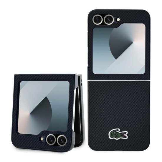 Husa Lacoste Iconic Petit Pique Woven Logo MagSafe pentru Samsung Galaxy Z Flip 6 / 7 FE, Neagra (Bakr, LCHCZF6PVCK) by www.silkase.ro