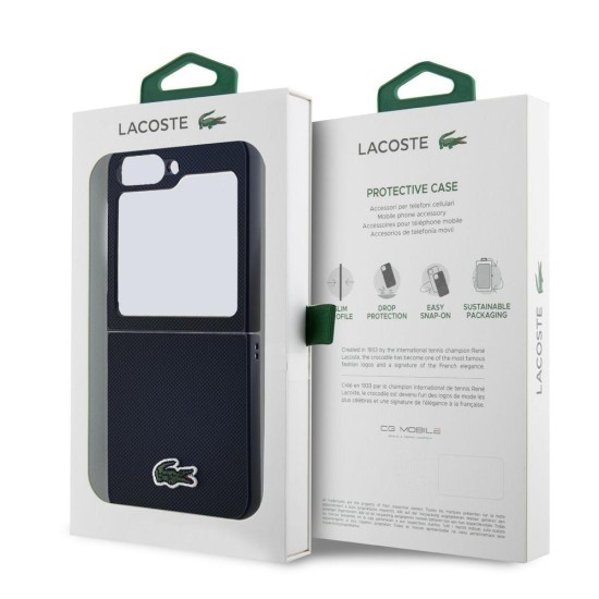 Husa Lacoste Iconic Petit Pique Woven Logo MagSafe pentru Samsung Galaxy Z Flip 6 / 7 FE, Neagra (Bakr, LCHCZF6PVCK) by www.silkase.ro
