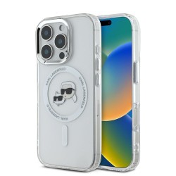 Husa Karl Lagerfeld IML K&CH Heads Metal Frame MagSafe pentru iPhone 16 Pro Max, Transparenta