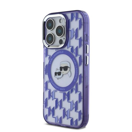 Husa Karl Lagerfeld IML Monogram K&CH Heads MagSafe pentru iPhone 16 Pro, Mov (Bakr, KLHMP16LHMCKMHU) by www.silkase.ro