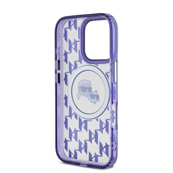 Husa Karl Lagerfeld IML Monogram K&CH Heads MagSafe pentru iPhone 16 Pro, Mov (Bakr, KLHMP16LHMCKMHU) by www.silkase.ro