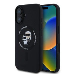 Husa Karl Lagerfeld Liquid Silicone Karl and Choupette MagSafe pentru iPhone 16 Plus, Neagra