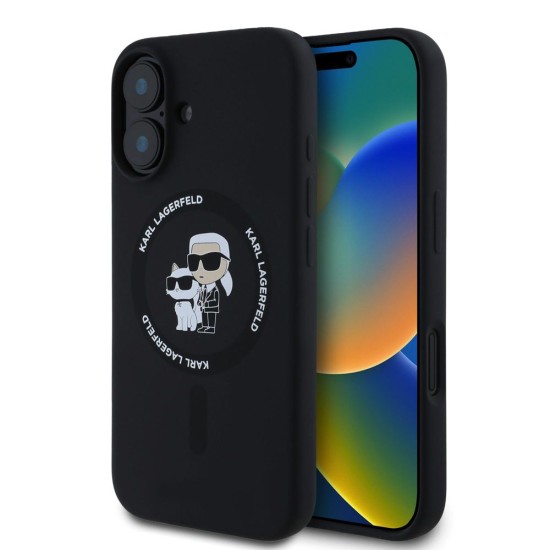 Husa Karl Lagerfeld Liquid Silicone Karl and Choupette MagSafe pentru iPhone 16 Plus, Neagra (Bakr, KLHMP16MSCMKCRHK) by www.silkase.ro