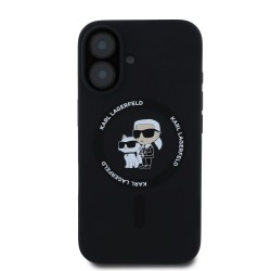 Husa Karl Lagerfeld Liquid Silicone Karl and Choupette MagSafe pentru iPhone 16 Plus, Neagra