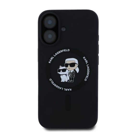Husa Karl Lagerfeld Liquid Silicone Karl and Choupette MagSafe pentru iPhone 16 Plus, Neagra (Bakr, KLHMP16MSCMKCRHK) by www.silkase.ro