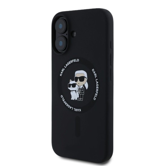 Husa Karl Lagerfeld Liquid Silicone Karl and Choupette MagSafe pentru iPhone 16 Plus, Neagra (Bakr, KLHMP16MSCMKCRHK) by www.silkase.ro