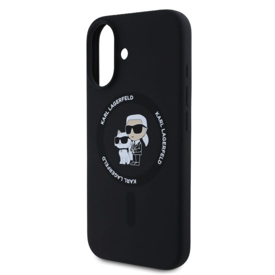 Husa Karl Lagerfeld Liquid Silicone Karl and Choupette MagSafe pentru iPhone 16 Plus, Neagra (Bakr, KLHMP16MSCMKCRHK) by www.silkase.ro