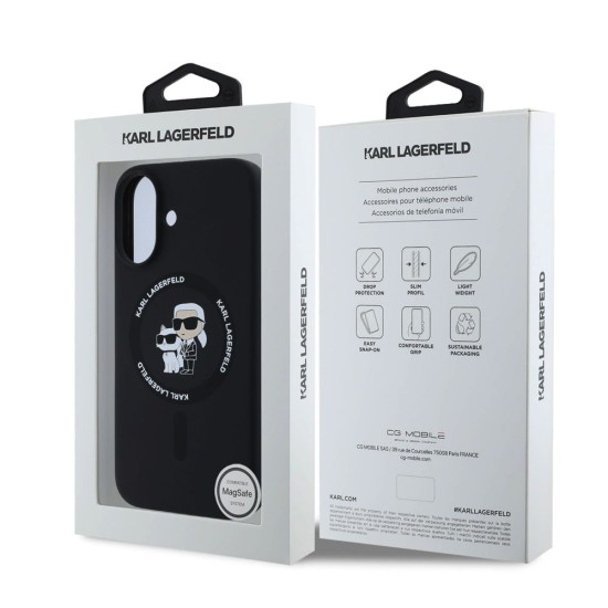 Husa Karl Lagerfeld Liquid Silicone Karl and Choupette MagSafe pentru iPhone 16 Plus, Neagra (Bakr, KLHMP16MSCMKCRHK) by www.silkase.ro
