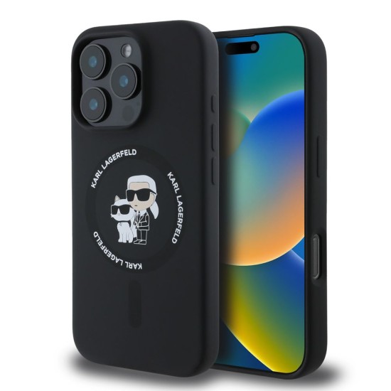 Husa Karl Lagerfeld Liquid Silicone Karl and Choupette MagSafe pentru iPhone 16 Pro Max, Neagra (Bakr, KLHMP16XSCMKCRHK) by www.silkase.ro