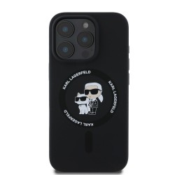 Husa Karl Lagerfeld Liquid Silicone Karl and Choupette MagSafe pentru iPhone 16 Pro Max, Neagra