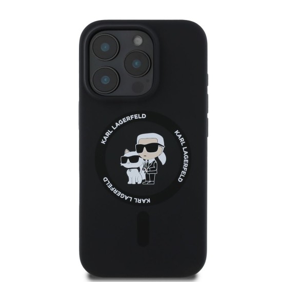 Husa Karl Lagerfeld Liquid Silicone Karl and Choupette MagSafe pentru iPhone 16 Pro Max, Neagra (Bakr, KLHMP16XSCMKCRHK) by www.silkase.ro