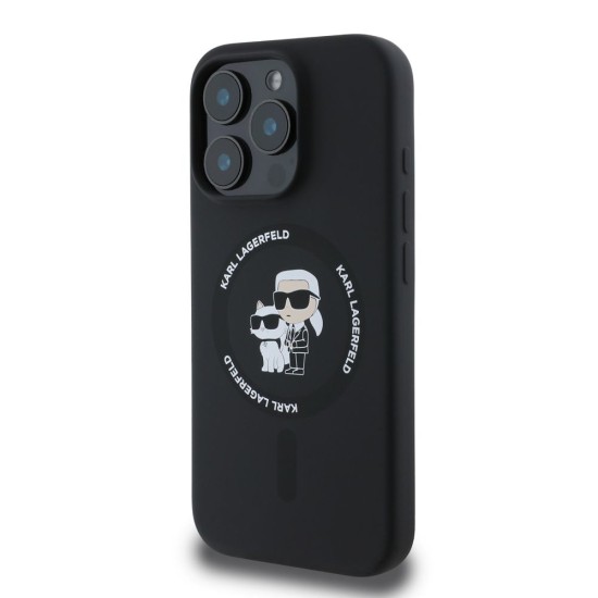 Husa Karl Lagerfeld Liquid Silicone Karl and Choupette MagSafe pentru iPhone 16 Pro Max, Neagra (Bakr, KLHMP16XSCMKCRHK) by www.silkase.ro