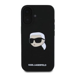 Husa Karl Lagerfeld Liquid Silicone Karl Head MagSafe pentru iPhone 16, Neagra